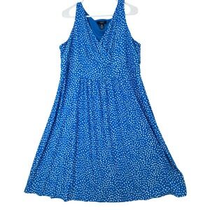 Chaps Sleeveless Polka Dot Dress Women XL Blue Surplice Retro Pinup Flirty